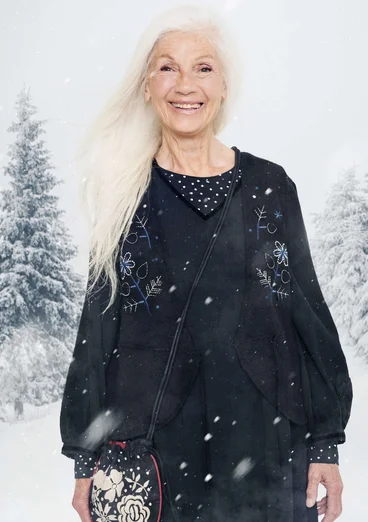 Strikket vest «Rimfrost» i tovet ull - svart