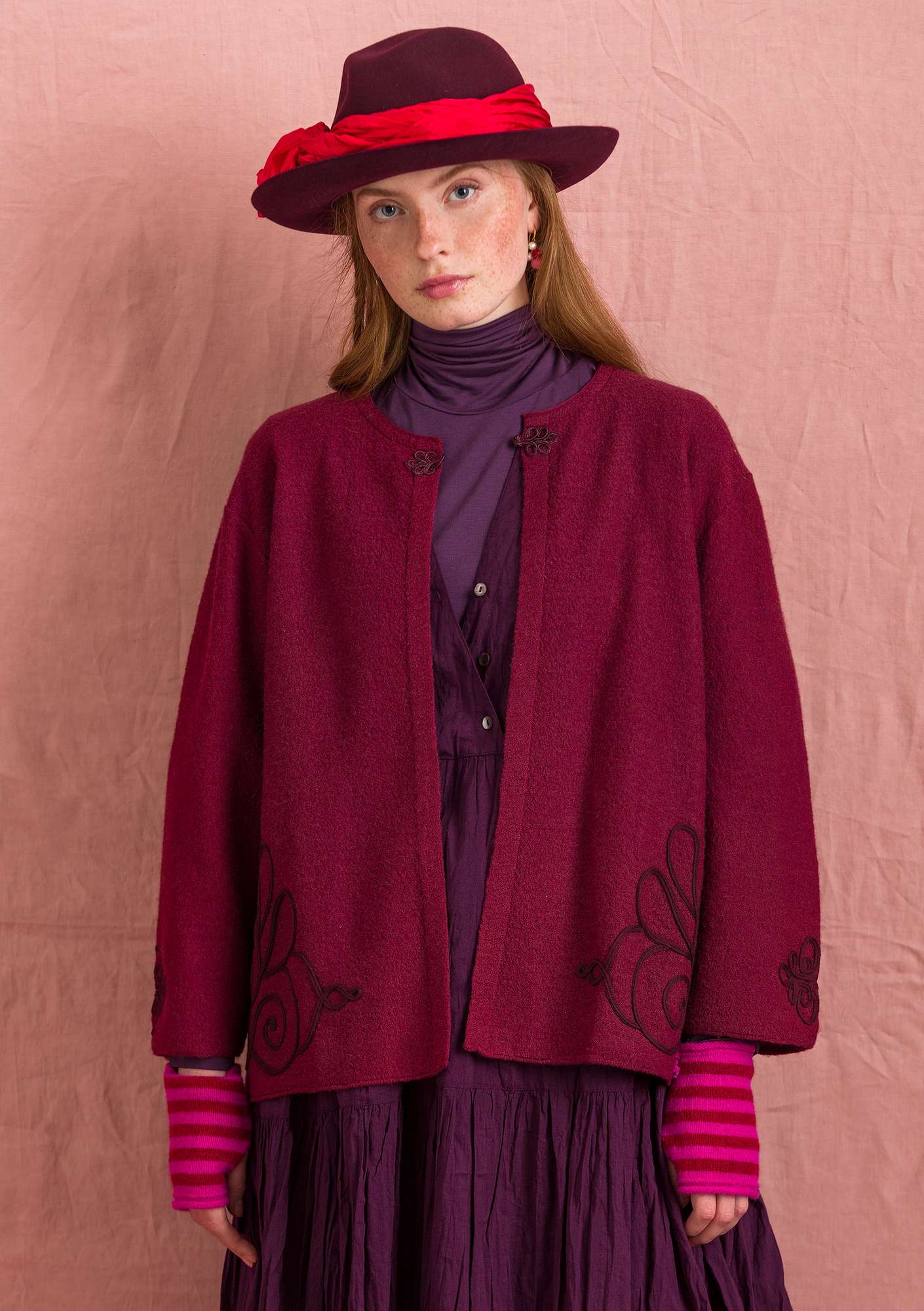Felted wool “Ada” cardigan burgundy