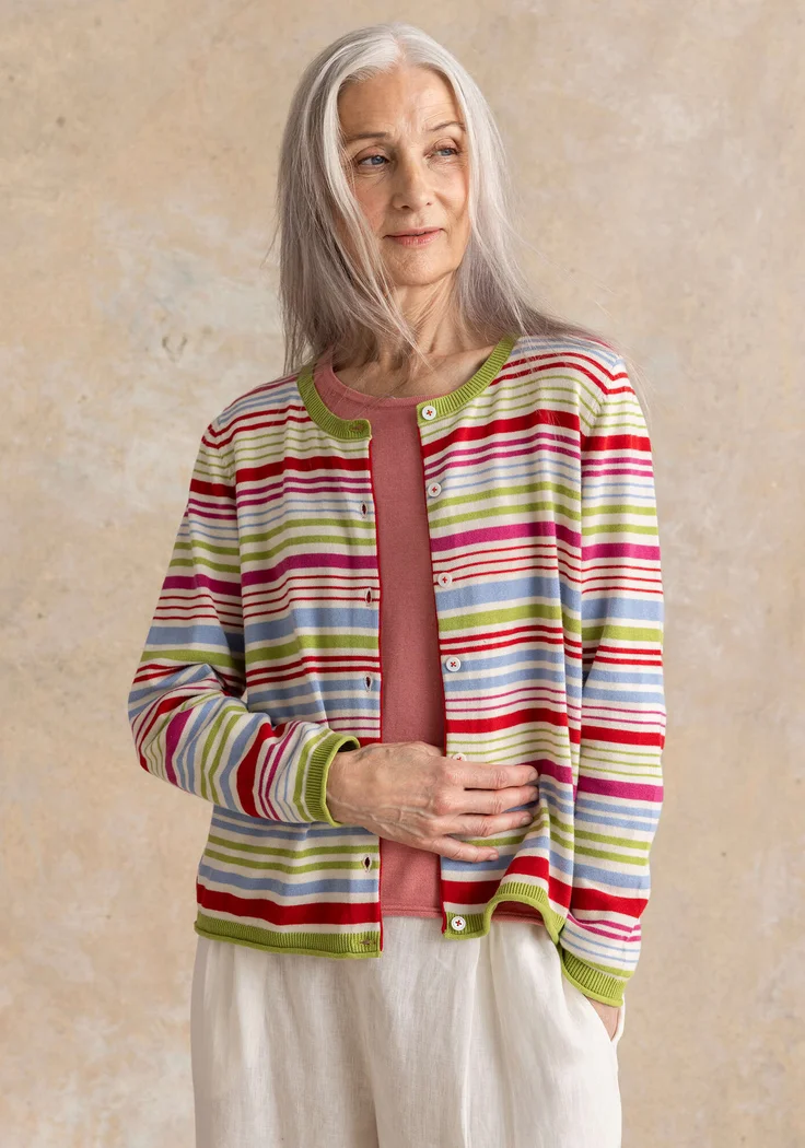 Strickjacke „Esme“ aus Bio-/Recycling-Baumwolle - multi-gestreift