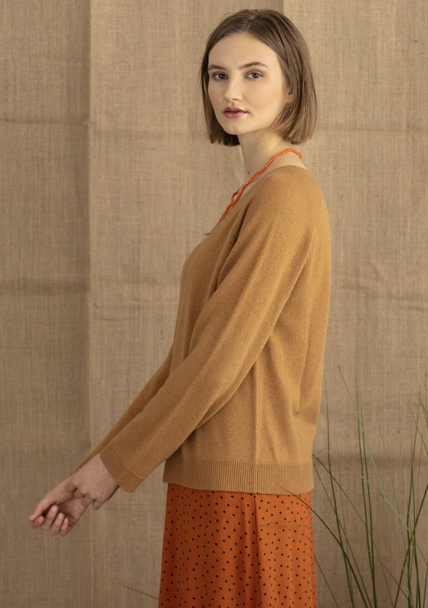 Cashmere sweater ochre/solid colour thumbnail