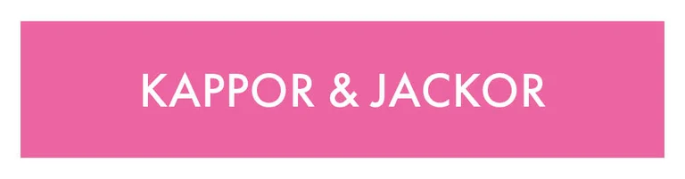 En rosa ruta med texten ”Kappor & jackor” i vitt. 