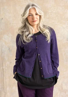 “Wilma” striped, dotted and solid-colour lambswool cardigan - storm purple/melange