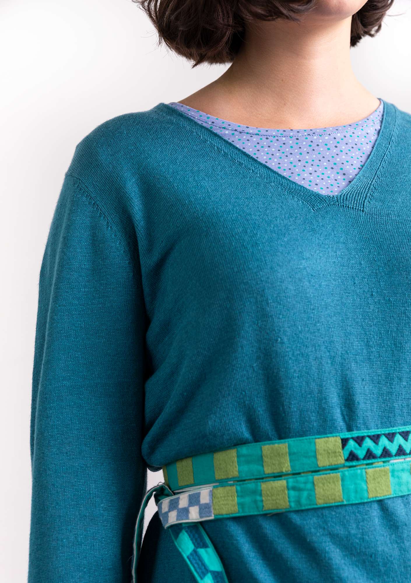 Tunic in a recycled linen knit fabric flax blue