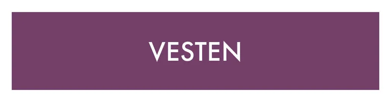 Een paars blokje met de tekst 'Vesten' in het wit. 