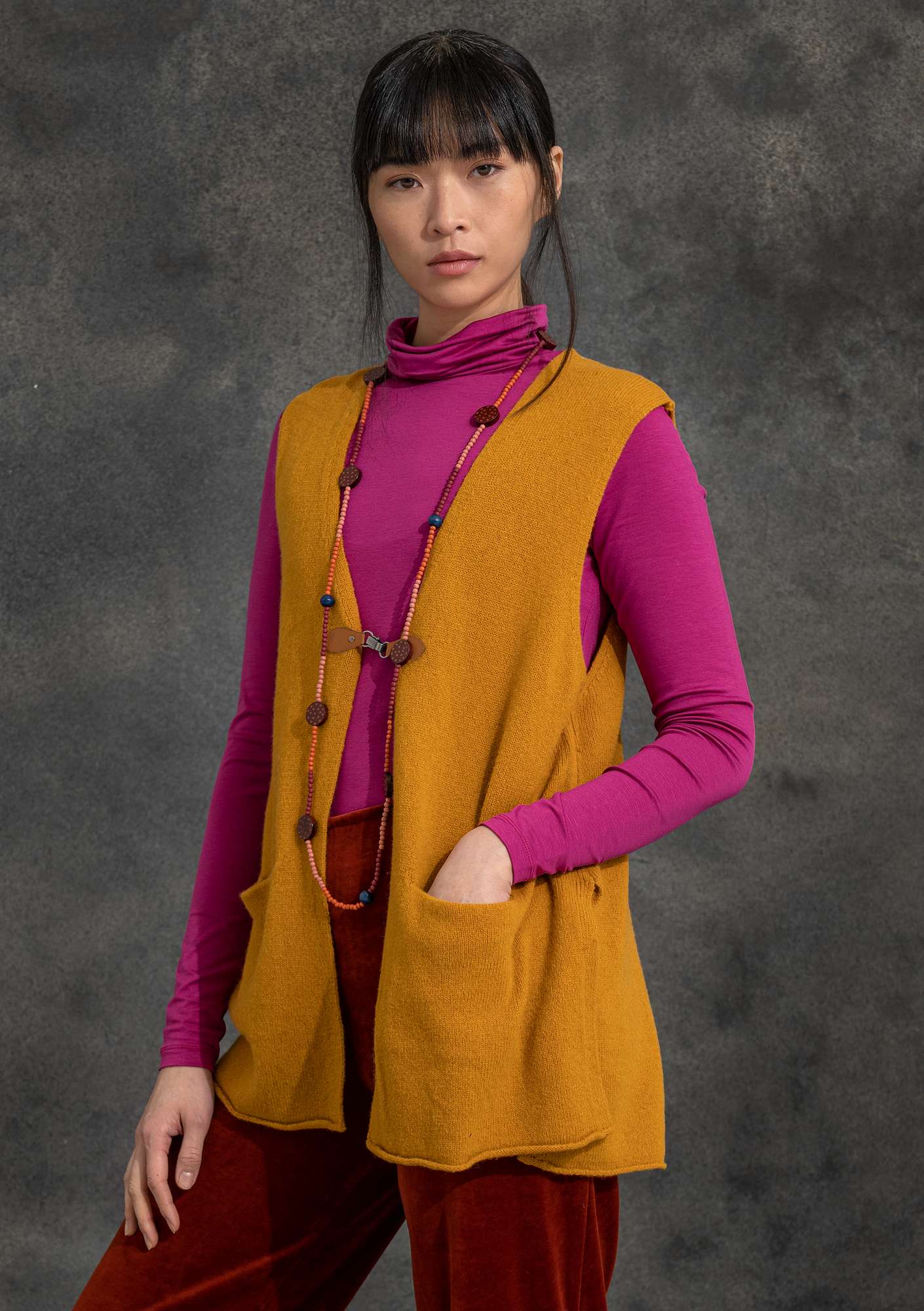 Knitted wool waistcoat mustard thumbnail