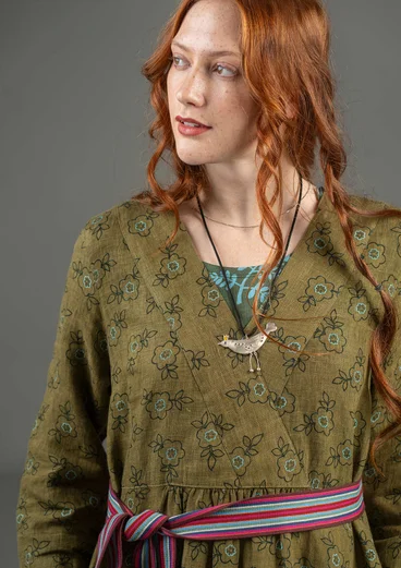 Robe "Bodil" en lin tissé - eucalyptus/motif