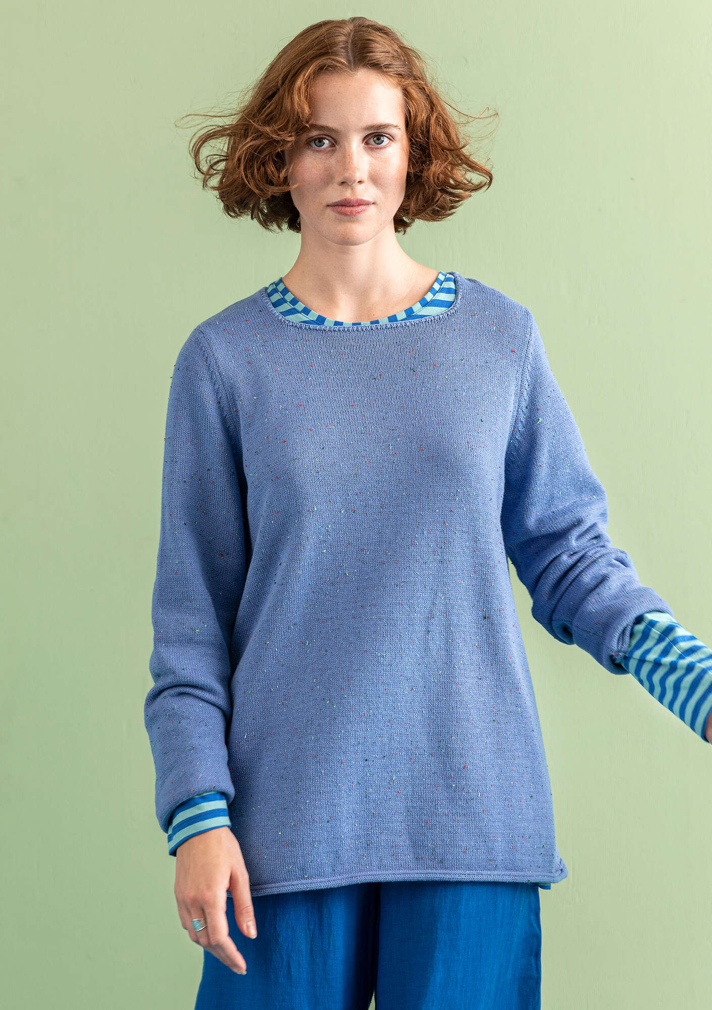 “Alfrida” sweater in recycled and organic cotton sea blue thumbnail