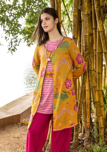 Stribet jerseytunika i økologisk bomuld - rosa orkide