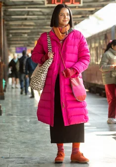 Recycled polyester/down coat - pink begonia