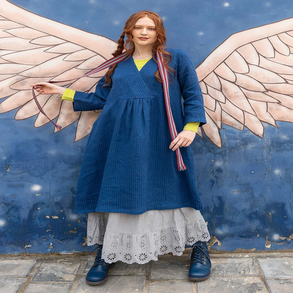“Bodil” woven linen dress - indigo blue