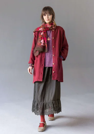 Longline, garment-washed woven linen jacket - dark agate red