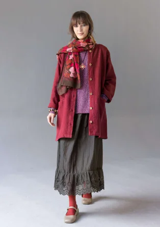 Longline, garment-washed woven linen jacket - dark agate red