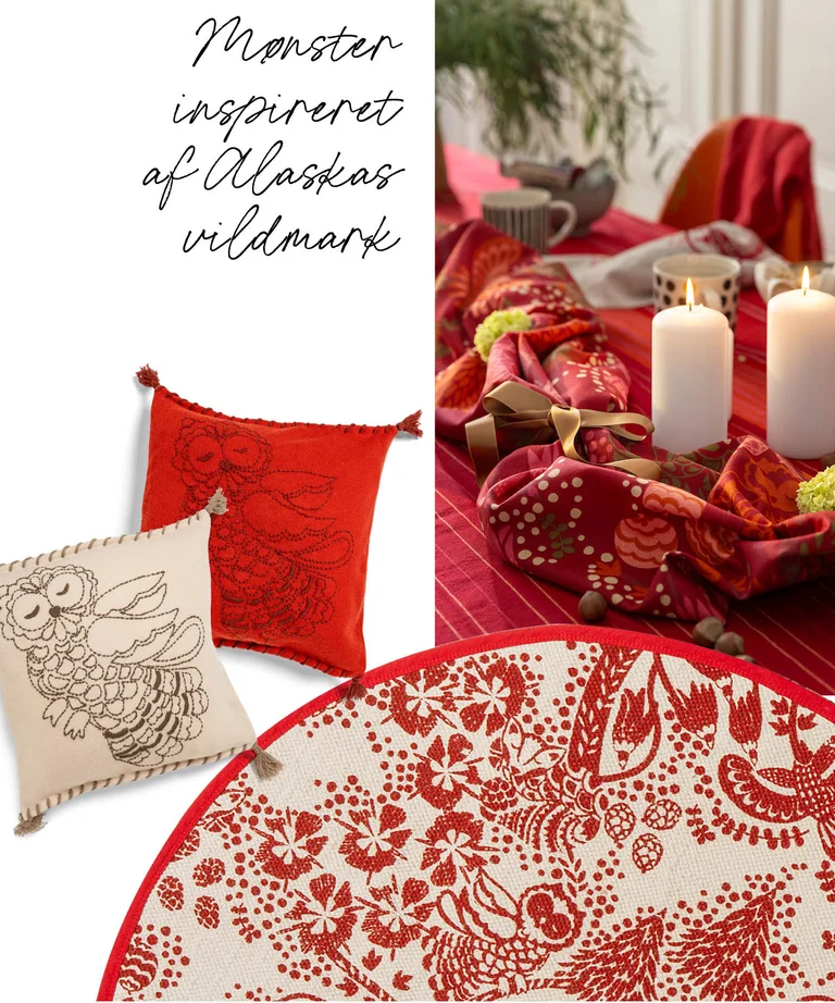 A collage of various products from Gudrun Sjödén’s 2025 Christmas Home collection. 