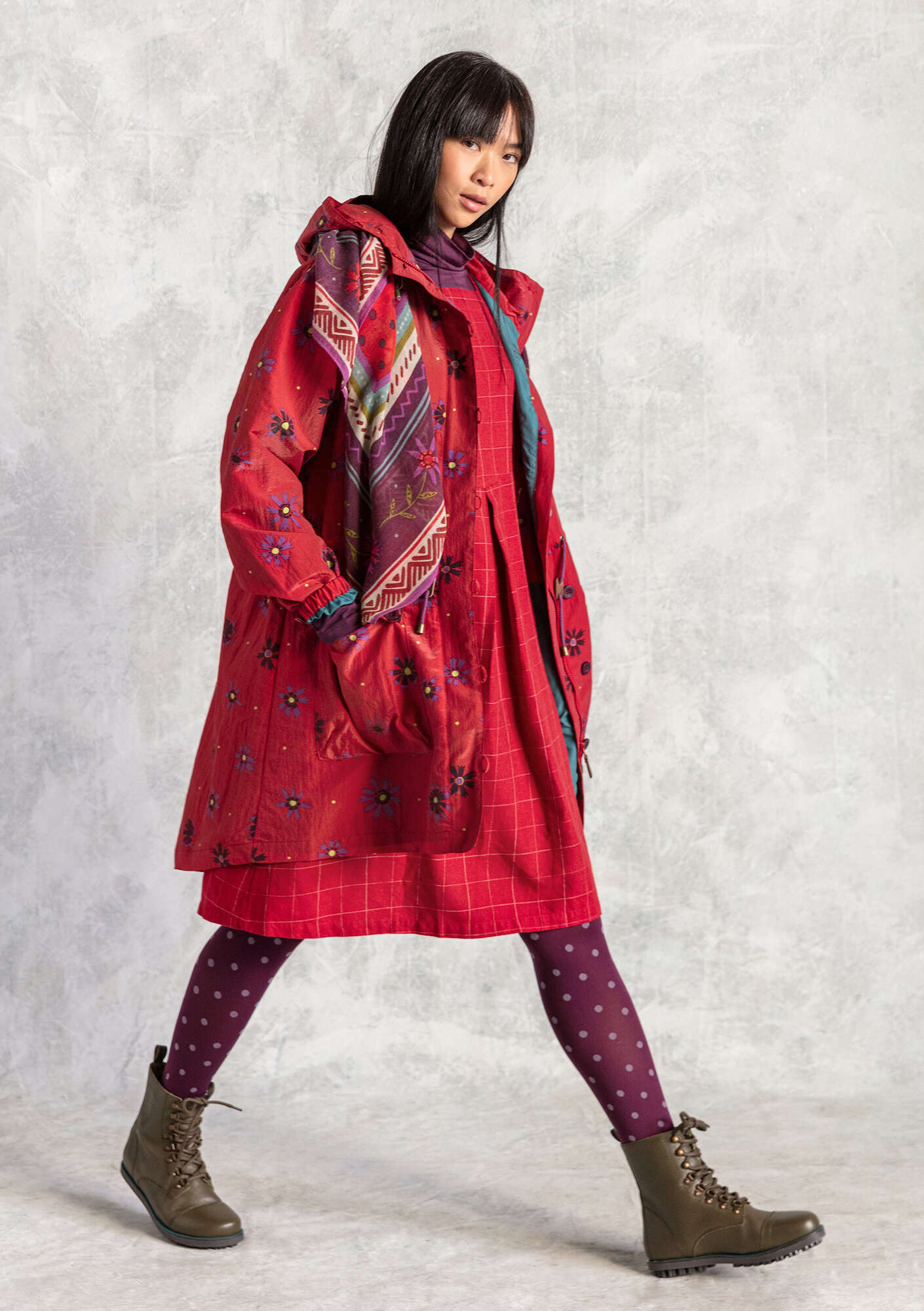 “Fiona” woven recycled polyamide parka poppy/patterned