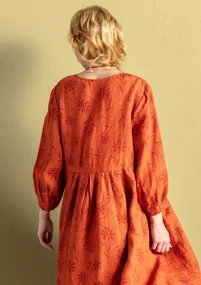 Vävd klänning "Leia" i lin - henna/mönstrad
