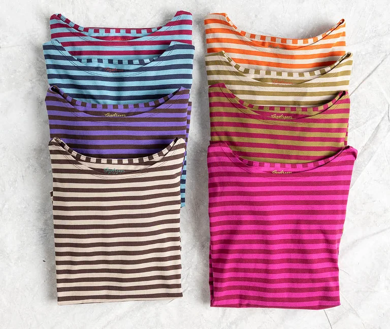 Folded, striped tops in different colours from Gudrun Sjödén.