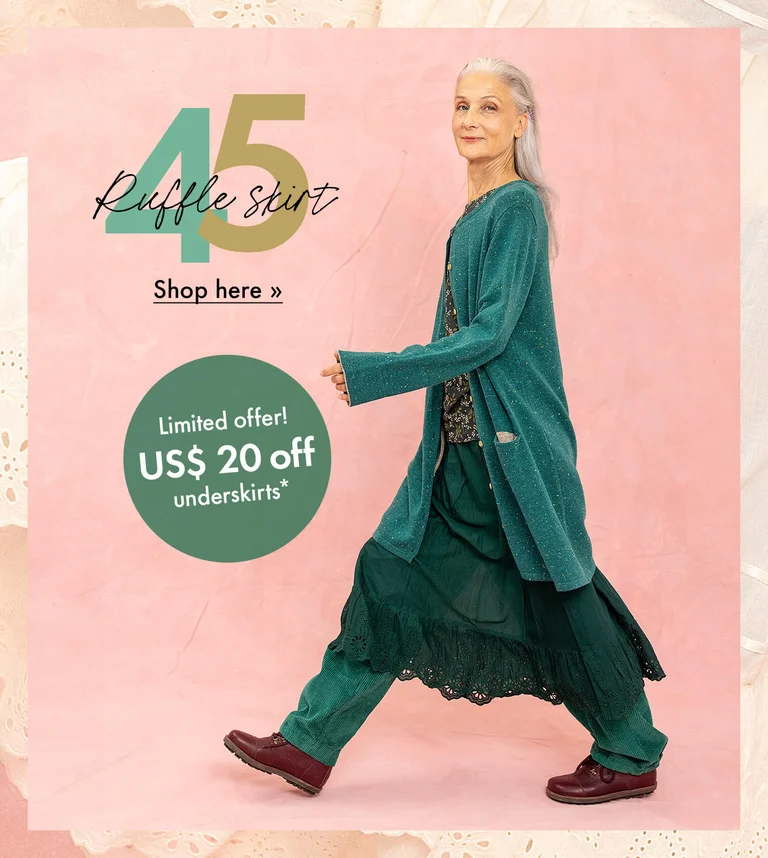 An animated gif of women wearing Gudrun Sjödén’s classic underskirts in different colours.  