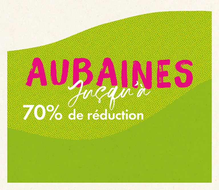 Une image verte avec le texte AUBAINES.