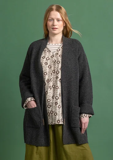 Langstrickjacke aus Wolle - dunkelaschgrau-melange