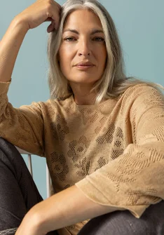 Pointelle sweater in linen/recycled linen - oatmeal
