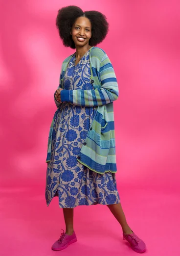 Lang cardigan "Andromeda" i økologisk/genanvendt bomuld - lys indigo