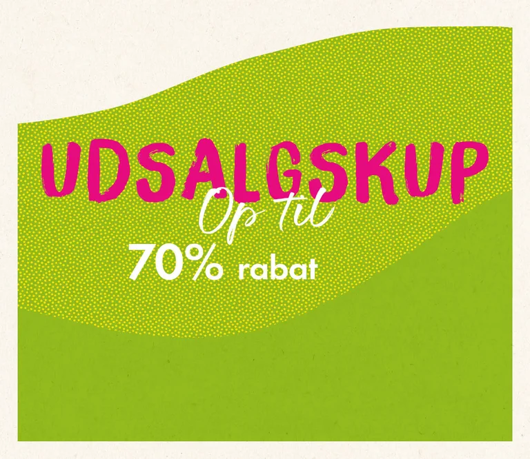 En grafisk billede i grøn med teksten UDSALGSKUP.