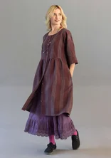 Gestreiftes oder einfarbiges Knopfleistenkleid „Sylvi“ aus Leinen - aubergine-gestreift