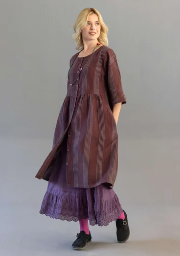 Gestreiftes oder einfarbiges Knopfleistenkleid „Sylvi“ aus Leinen - aubergine-gestreift