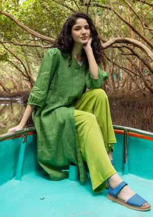 Kleid aus Leinengewebe - koriander