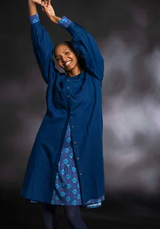 Woven organic cotton/linen dress - indigo blue