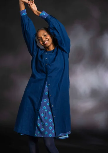 Robe en tissu de coton biologique/lin - bleu indigo