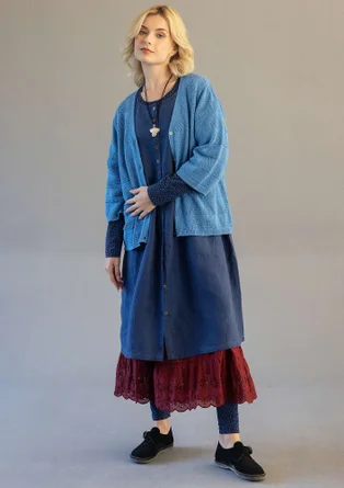 Strukturstrickjacke aus Bio-Baumwolle - leinenblau
