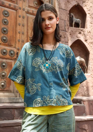 Blouse tissée ”Rose hip” en coton biologique - indigo vert