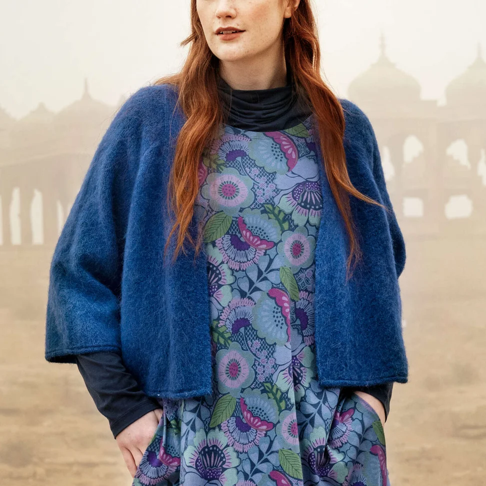 Strickjacke „Sora“ aus Alpakawollgemisch - indigoblaut-melange