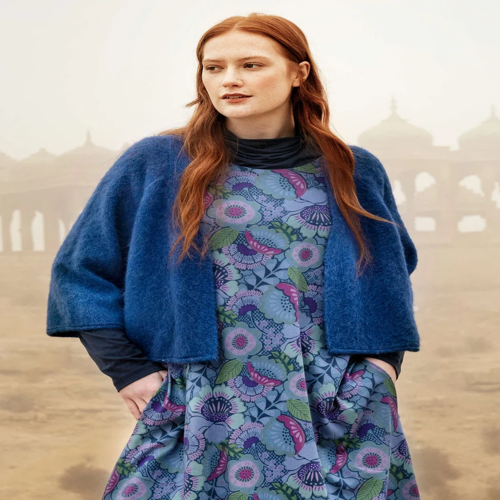 Strickjacke „Sora“ aus Alpakawollgemisch - indigoblaut-melange