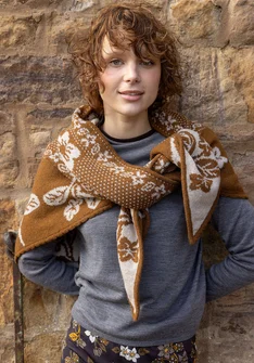 Châle fleuri "Hildur" en maille de laine - laiton/chiné