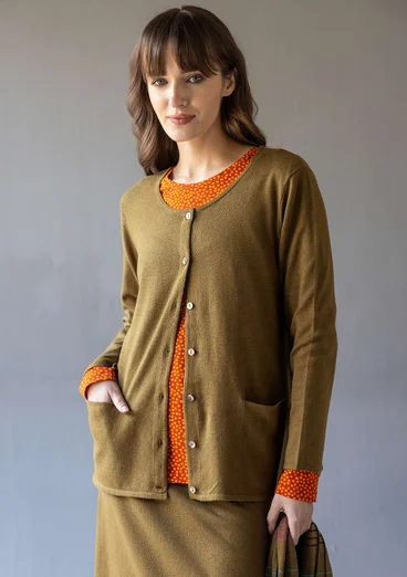 “Sylvi” striped and solid-colour organic cotton/wool cardigan - dark olive