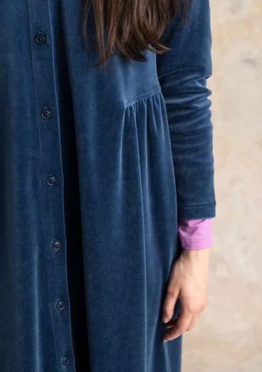 Robe boutonnée en velours de coton biologique/polyester recyclé - bleu Pacifique