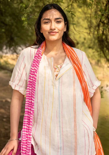 “Shima” woven striped blouse in linen - light ecru