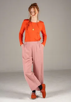 Trousers in a woven organic cotton/linen blend - chalk pink