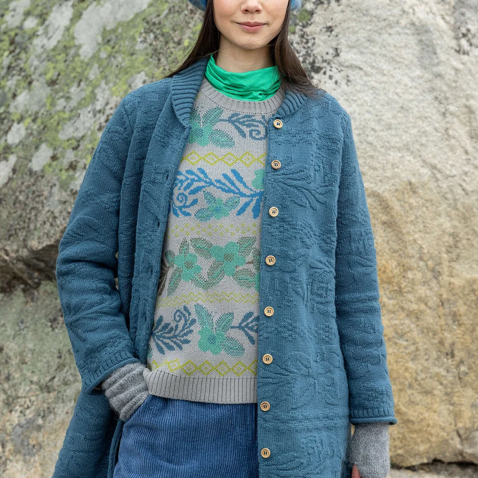 “Nova Scotia” long cardigan in lambswool - indigo green
