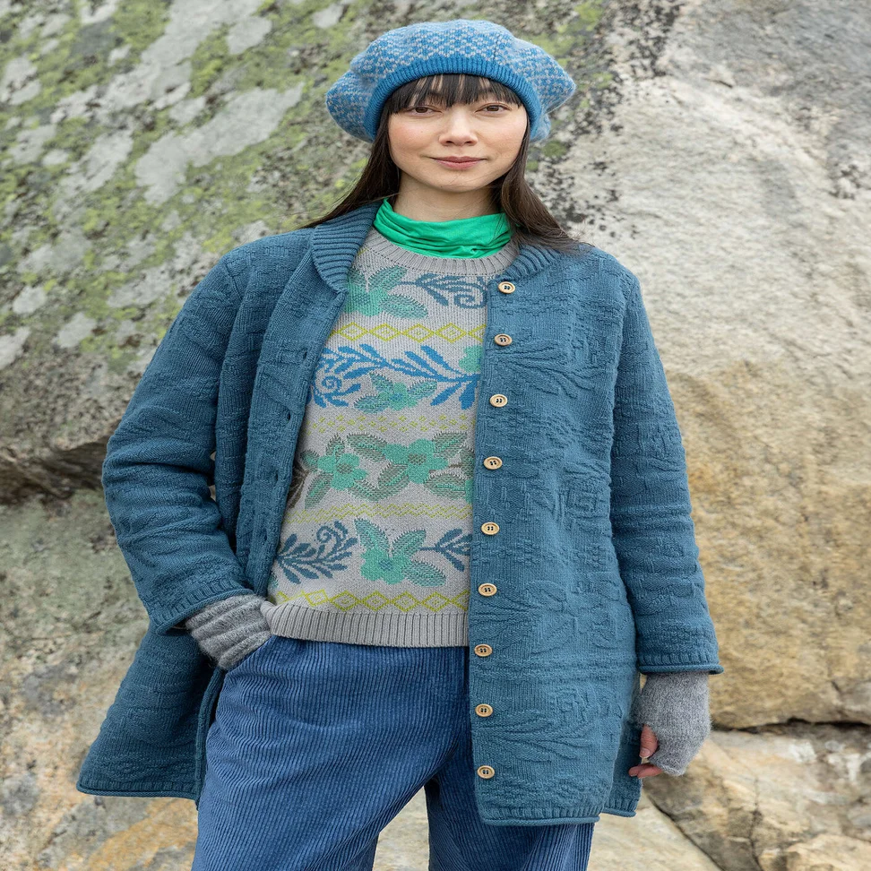 “Nova Scotia” lambswool long cardigan - indigo green