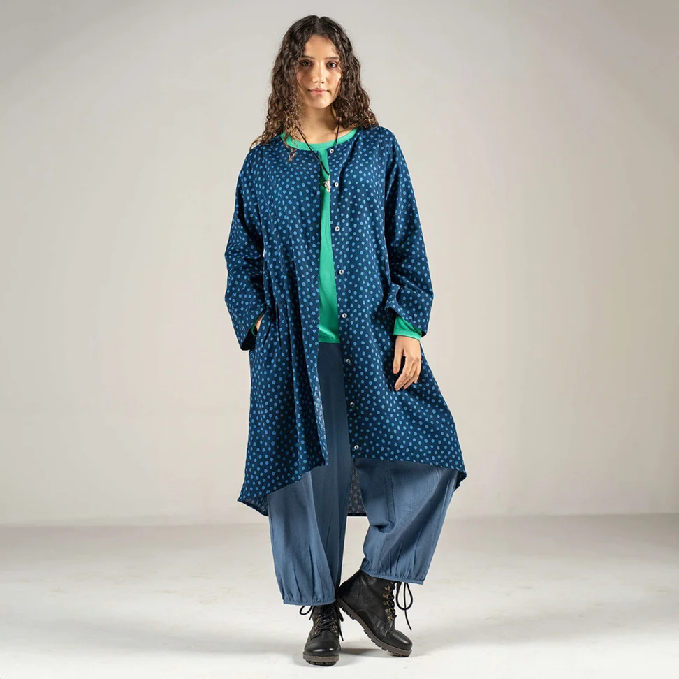 Woven “Olivia” dress in organic cotton - ink blue/patterned