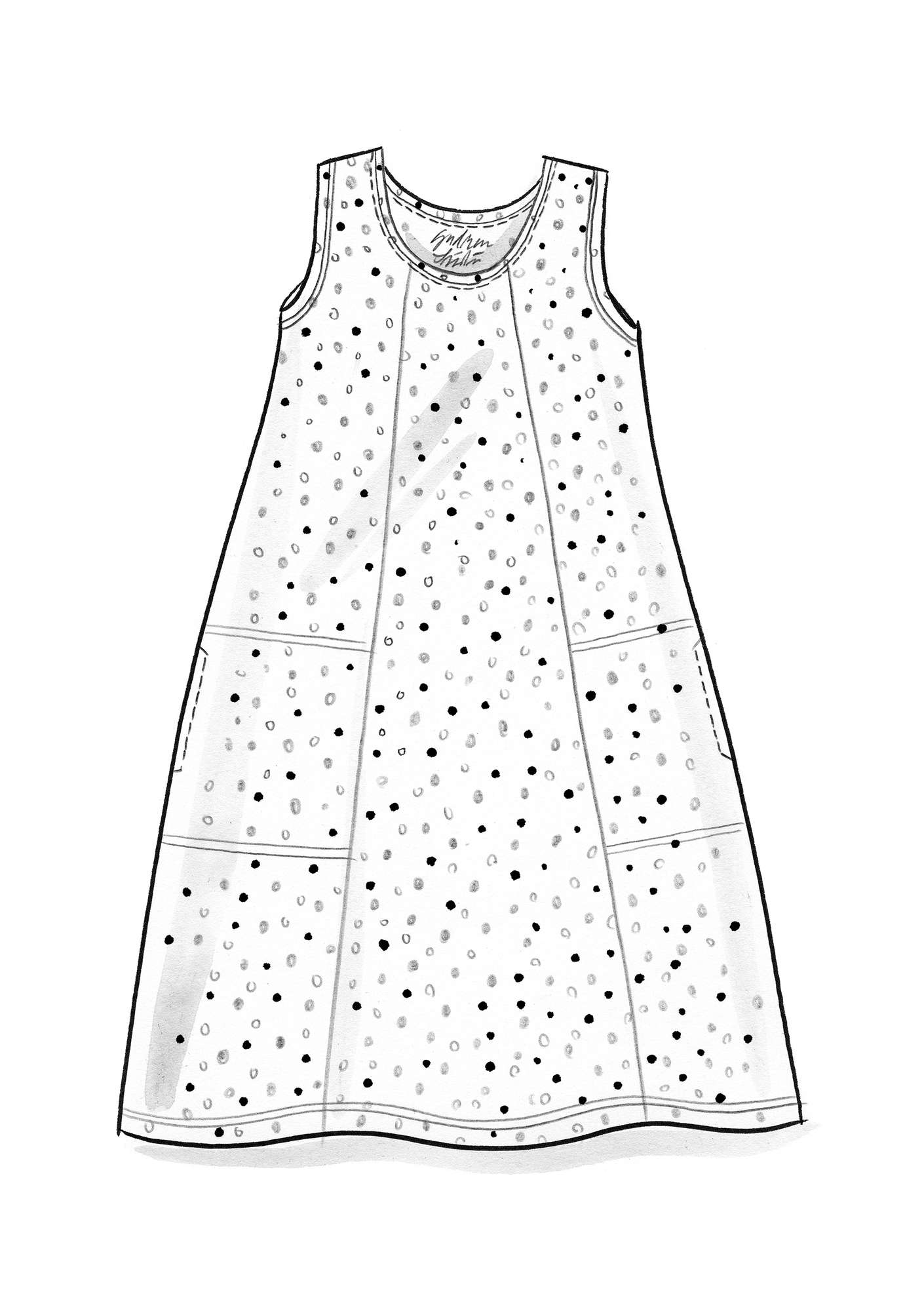 Trikåklänning  Iliana  i ekologisk bomull/elastan oliv/mönstrad