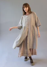 Gestreiftes oder einfarbiges Knopfleistenkleid „Sylvi“ aus Leinen - dunkelnatur-gestreift