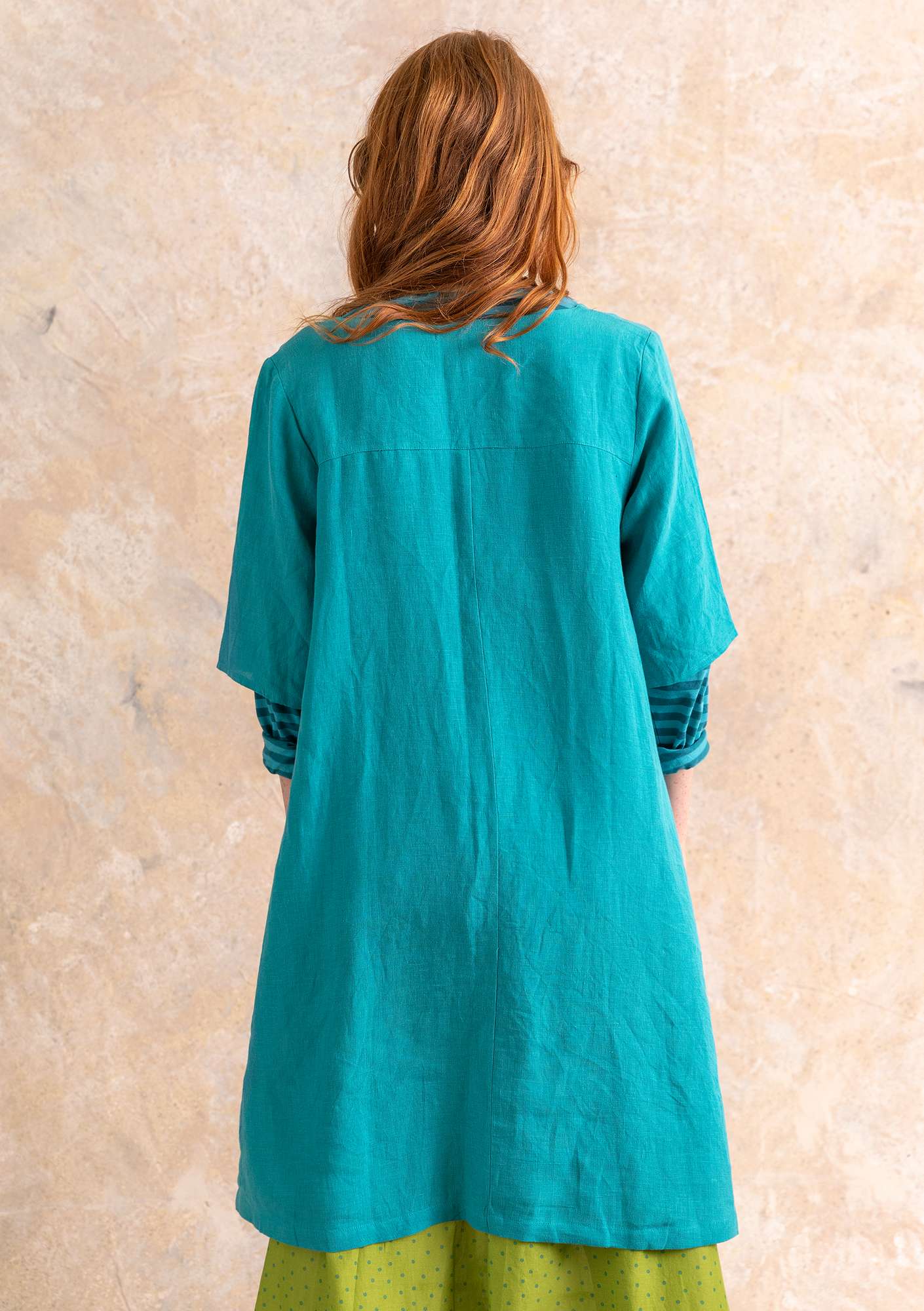 “Harvest  dress in linen turquoise thumbnail