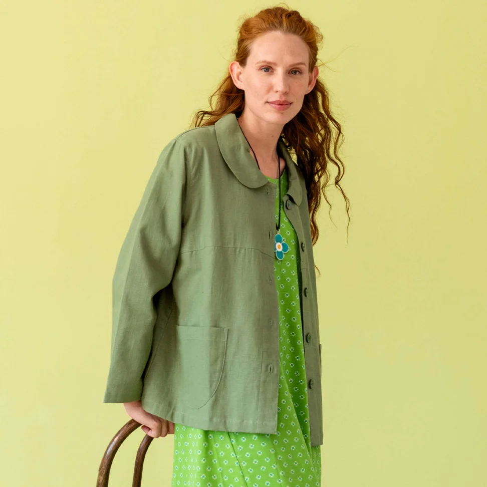 Woven “Daisy” jacket in organic cotton - dusty green