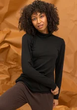 Long-sleeve, lyocell/elastane jersey polo-neck top - black