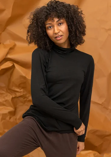 Long-sleeve, lyocell/elastane jersey polo-neck top - black