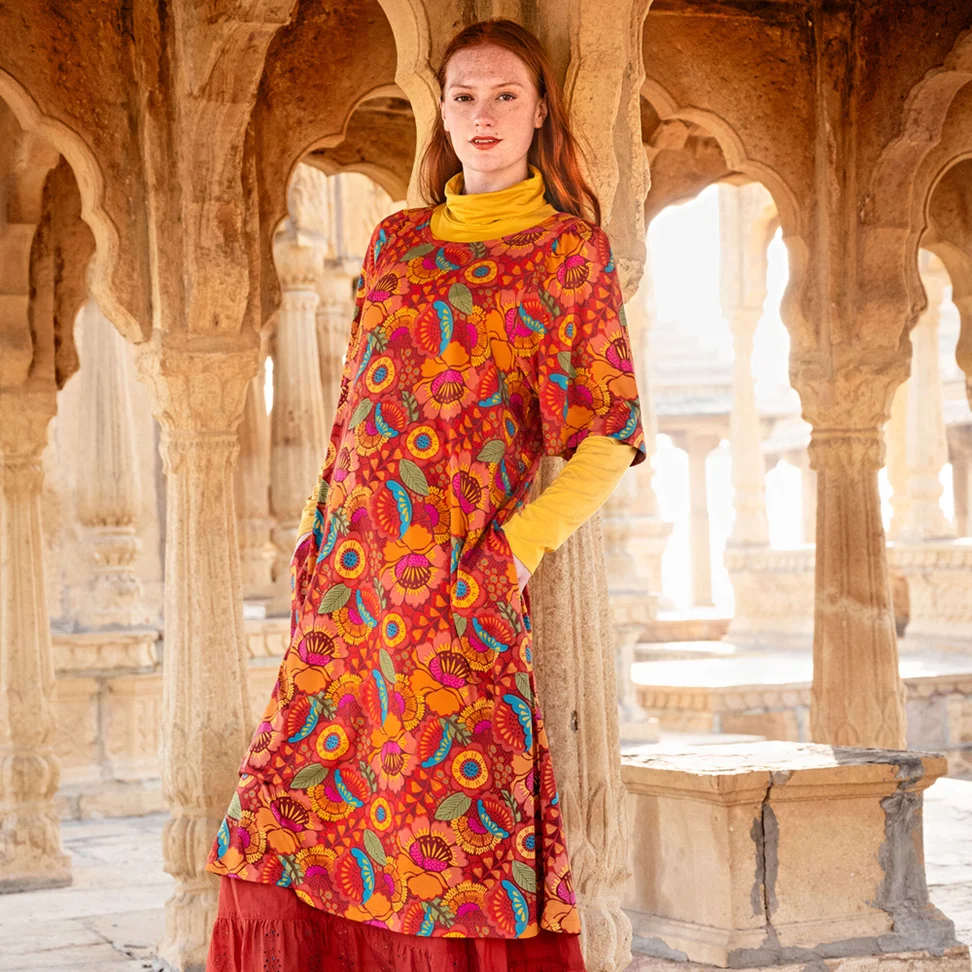 “Hana” jersey dress in organic cotton/modal - parrot red